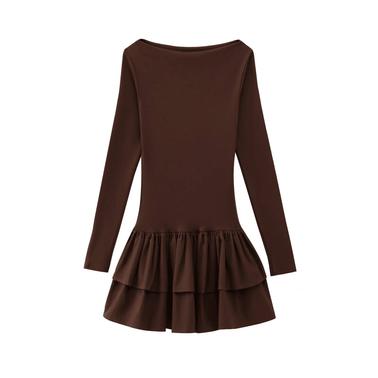 Women's Elegant Party Knit Turtleneck Long Sleeve Patchwork Ruffle Hem Mini Dress Women's Solid Color Ruffle Fitted Mini Dress