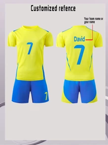 2pcs Customized Sports Training Quick-Dry Jersey & Shorts Set, Size 7, Ronaldo Design, Suitable For Football, Sports, Casual Wear, Personalized Name Customization