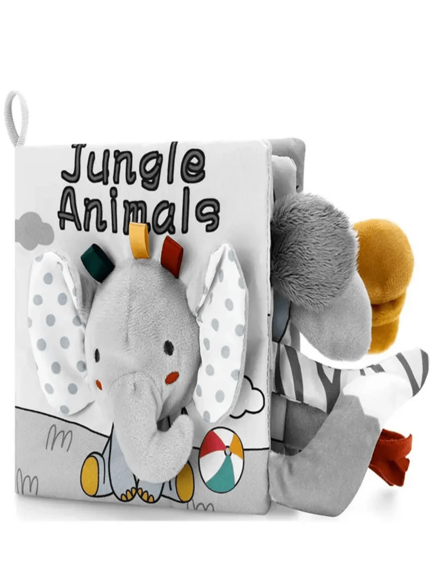柔软婴儿书籍高对比度婴儿玩具，触摸和感觉皱纹布书婴儿俯卧时间教育玩具，带织物，包括尾巴和声音，圣诞节婴儿送礼会礼物，适合新生男孩和女孩