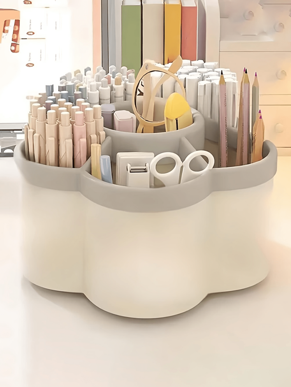 Rotating Pen Holder Storage Container For Students; 360 Degree Rotating Desktop Organizer, 6 Compartments Of Plastic Office Supplies Storage Box, Makeup Brush And Pen Holder, Desk Storage Rack, Very Suitable For Cosmetics, Stationery, Tools And Accessories