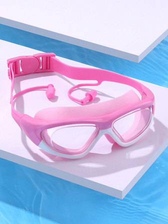 1 paire de lunettes de natation surdimensionnées, anti-buée et étanche en silicone, avec bouchons d'oreille, convenant à l'entraînement et aux loisirs de natation, cadeau de vacances, cadeau d'anniversaire