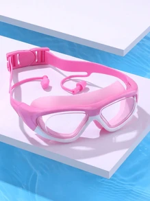 1 Gafas de natación extra grandes, antivaho y resistentes al agua de silicona, con tapones para los oídos, adecuadas para entrenamiento de natación y ocio, regalo de vacaciones, regalo de cumpleaños