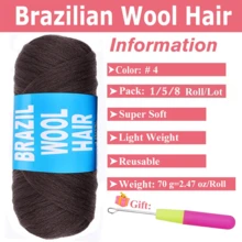1/5/8卷天然黑色巴西编织假发，适合编发、钩编发、塞内加尔扭辫、非洲辫、巨型辫、仿脏辫、非洲辫、编织辫，70克/卷，4号 - 深棕色 - 查看 2