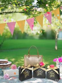 10pcs Small Thank You Gift Bags, Party Favor Bags Boxes With Bow Ribbon, Small Paper Gift Bags With Gold Foil Printed, Mini Candy Treat Bags For Birthday Wedding Party Holiday