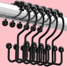 6/12 Packs Black Shower Curtain Hooks - Rust-Resistant Metal Double Glide Rings For Bathroom Shower Rods & Curtains Home Bathroom Decor Summer - Black - View 1