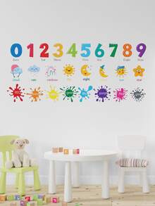 1 件卡通早教幼儿数字天气颜色认知儿童卧室背景墙装饰 PVC 防水贴花墙贴，适用于男孩和女孩卧室装饰、幼儿园装饰、托儿所装饰、衣帽间装饰、学校装饰、教室装饰 - 彩色 - 查看 4
