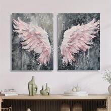 2 piezas Alas de ángel rosa, pósteres modernos, artes de pared abstractos, pintura con alas de plumas texturizadas, decoración para habitación de niñas, adecuado para decoración de pared de hogar sin marco 50x70cm/19.68x27.55 pulgadas