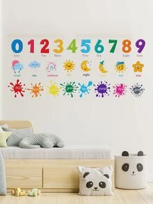 1 件卡通早教幼儿数字天气颜色认知儿童卧室背景墙装饰 PVC 防水贴花墙贴，适用于男孩和女孩卧室装饰、幼儿园装饰、托儿所装饰、衣帽间装饰、学校装饰、教室装饰 - 彩色 - 查看 2