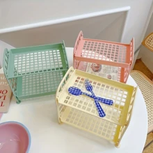 1 件多功能可折叠双层镂空设计收纳架 - 易清洁塑料化妆品、化妆品、珠宝、浴室和桌面多用途收纳架、厨房和浴室必需品收纳架、架子篮、双折叠化妆品和珠宝收纳架、简易家用桌面浴室收纳架、收纳架、