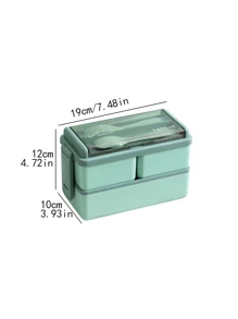 1 pezzo Scatola bento in plastica a doppio strato verde (con cucchiaio e forchetta) con scomparti multipli, adatta per microonde, regalo di Natale per studenti, lavoratori d'ufficio, mamme e papà, scatola termica portatile per il pranzo