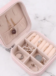 1 pieza Caja de almacenamiento de joyas en miniatura, estuche de exhibición, organizador de joyas de viaje con cremallera para aretes, collares y anillos, caja de joyas de cuero, mini almacenamiento de anillos y collares, adecuado como regalo de San Valentín, Navidad, Halloween, Año Nuevo para ella, niña, novia - Versión mejorada con función anti-polvo y anti-oxidación, caja de accesorios compacta y portátil para lápiz labial, reloj