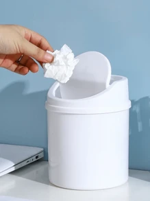 1pc Desktop Plastic Rocker Lid Trash Can, Household Mini Trash Can, Creative European Style, Paper Basket With Lid On Living Room TableA Small-Sized, Mini Plastic TrashCan With A Swing-Top Lid, Suitable For UseOn Household Tables. This LiddedWastebasket Doesn't Require Electricity AndIs Perfect For The Living Room, Tea Area,Office,Bedside Table,Bathroom, Bedroom,And Home In General