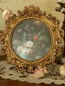 1套随机照片纸复古美式精致雕刻树脂相框，墙面装饰画，桌面摆件，法式复古雕刻相框，复古浪漫，独特精致雕刻相框，适用于客厅、卧室、办公室、工作室、画廊，记录珍贵时刻，珍藏美好回忆。