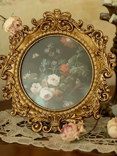 1套随机照片纸复古美式精致雕刻树脂相框，墙面装饰画，桌面摆件，法式复古雕刻相框，复古浪漫，独特精致雕刻相框，适用于客厅、卧室、办公室、工作室、画廊，记录珍贵时刻，珍藏美好回忆。