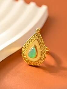 1 peça estilo sultão vintage design de gota d'água incrustado vermelho/esmeralda/ciano claro pedra anéis de ouro 18k para mulheres, perfeito para festa, banquete, decoração de casamento, acessório elegante com design delicado, uso diário versátil, ideia de presente requintada