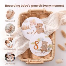 16 Pcs/Set Baby Milestone Paperboard Cards, Lovely Cartoon Bear Pattern, Growth Record& Shower Keepsakes, Monthly Milestone Markers For Baby Shower And Newborn Photo Props, Birthday Gift - Multicolor - View 3