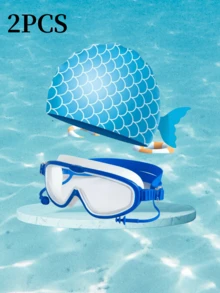 2pcs Kids Mermaid Swimming Cap And Goggles Set, Suitable For 3-8 Years Old - Multicolor - View 4