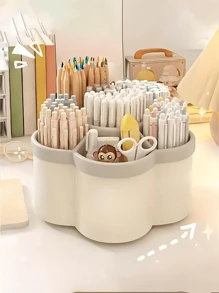 Rotating Pen Holder Storage Container For Students; 360 Degree Rotating Desktop Organizer, 6 Compartments Of Plastic Office Supplies Storage Box, Makeup Brush And Pen Holder, Desk Storage Rack, Very Suitable For Cosmetics, Stationery, Tools And Accessories