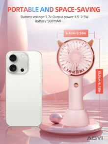 AOYI 迷你手持风扇，猫耳便携式个人手持风扇，3 速可调，500mAh，夏季降温风扇，散热，适用于办公室、旅行、居家、工作、学习、海滩 - 彩色 - 查看 11