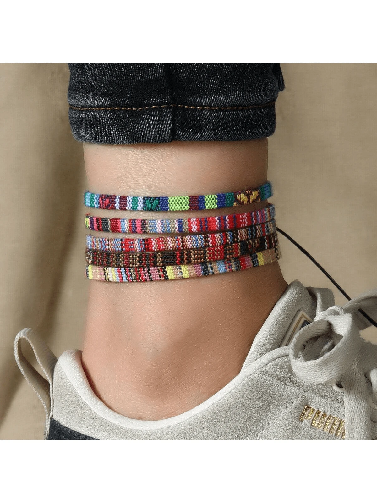 5pcs Men's And Women's Surf Beach Anklet Set - Bohemian Handmade Adjustable Braided Cord Anklet - 5pcs Bohemian Foot Rope - View 1