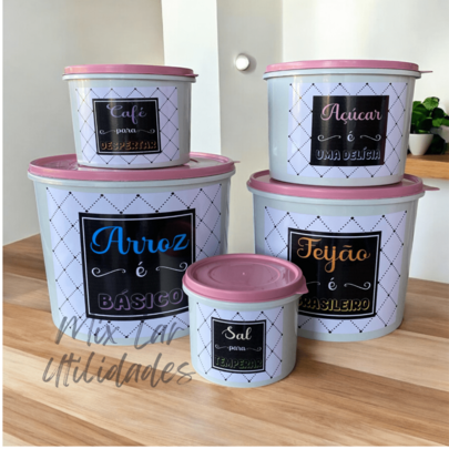 Kit de potes mantimentos de cozinha com 5 peças porta condimentos