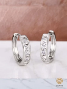 2pcs Fashionable Cubic Zirconia Hoop Earrings, Simple Circle Design Earrings Suitable For Party, Vacation Wear - Yellow Gold - View 7