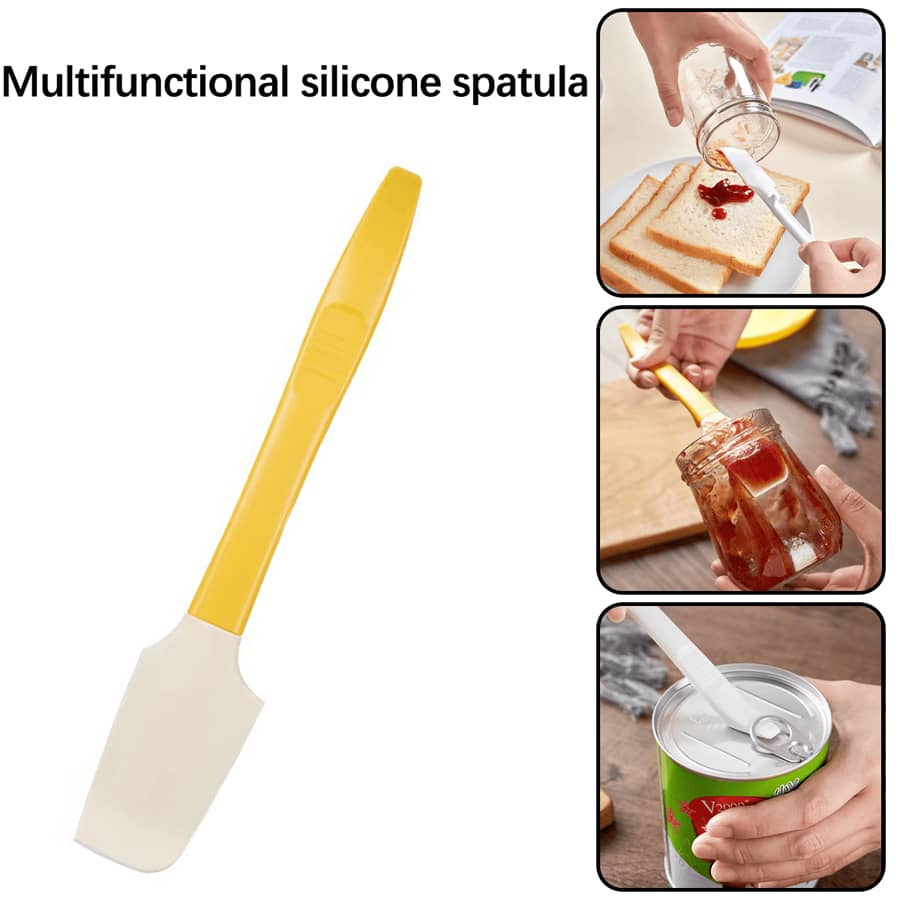 1pc Multifunctional Silicone Spatula, Silicone Material, High Temperature Resistance, Butter Knife Jam Spatula, The Tail Can Open Cans - Yellow - View 1