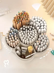 Rotating Pen Holder Storage Container For Students; 360 Degree Rotating Desktop Organizer, 6 Compartments Of Plastic Office Supplies Storage Box, Makeup Brush And Pen Holder, Desk Storage Rack, Very Suitable For Cosmetics, Stationery, Tools And Accessories