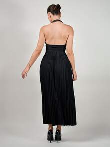 Andrea Bello Women's Valentine's Day Halter Neck Single Breasted Vest And Pleated Skirt Two Piece Set - Black - View 5