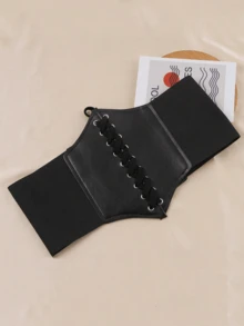 2 件装女式松紧腰带装饰连衣裙，收腰，时尚黑色紧身胸衣 - 2pcs(黑+黑) - 查看 2