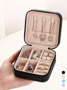 1 pieza Caja de almacenamiento de joyas en miniatura, estuche de exhibición, organizador de joyas de viaje con cremallera para aretes, collares y anillos, caja de joyas de cuero, mini almacenamiento de anillos y collares, adecuado como regalo de San Valentín, Navidad, Halloween, Año Nuevo para ella, niña, novia - Versión mejorada con función anti-polvo y anti-oxidación, caja de accesorios compacta y portátil para lápiz labial, reloj