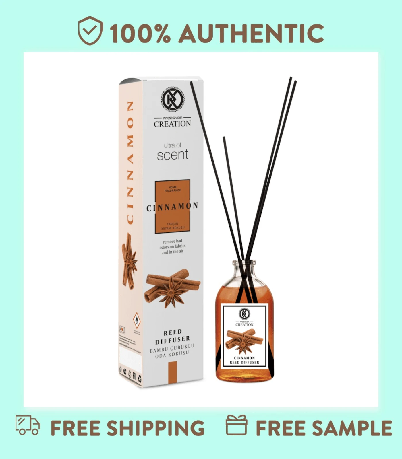Creation Reed Diffuser 115ml, Natural Bamboo Sticks With Lavender Essential Oil, Long-Lasting Aromatherapy For Living Room, Bedroom & Bathroom Decor - Cinnamon - 查看 1