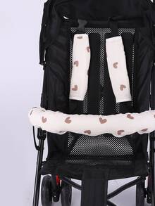 [Oeko-Tex] Heart Crown & Daisy Print Padded Cotton Baby Stroller Handle & Shoulder Cover, Loose Fit - Multicolor - View 3