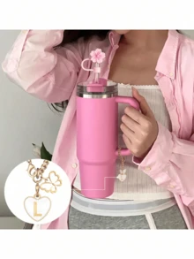 2 件与 杯配件兼容粉色吸管盖，适用于杯子吸管盖，带手柄的 30 和 40 盎司玻璃杯的可爱字母饰物，字母饰物配件的长度为 3.94 英寸。个性化字母配件 - 彩色 - 查看 4
