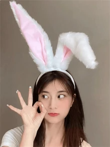 1pc Women Plush Rabbit Ear Decor Fur Costume Headband,Plush Bunny Ears Headband, Soft Faux Fur Rabbit Ear Hair Hoop For Women, Cute Cosplay Costume Accessory For Parties And Halloween,Mother's Day Gifts, Comfortable & Lightweight, Festive Party Headwear, Soft Velvet Inner Ear Fabric, Perfect For Easter, Birthdays, And Photo Shoots,Cute Christmas Party Headwear,Elegant Boho Style Autumn/Winter