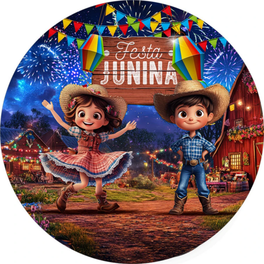 Felicita Round Panel Party 1.50 Diameter 3D Sublimated Fabric Junino - 2RD-7207 - Xem 1