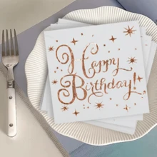 20pcs Happy Birthday Foil Stamped Napkins In Gold, Silver And Rose Gold, Party Decoration Supplies,Christmas