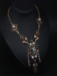 Dây chuyền áo len dài cổ điển phóng đại cho phụ nữ, mặt dây chuyền phong cách cung đình kiểu Pháp, cá nhân hóa cảm giác cao cấp hoàn hảo cho các bữa tiệc ngày lễ đeo trang sức - Vàng - Xem 3