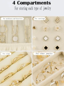 1个旅行首饰盒，便携式首饰收纳盒，化妆刷收纳盒，大容量桌面收纳盒，多功能收纳盒，可收纳戒指、项链、耳环，适合旅行、出差、海滩、送给女友、情人节、返校季、节日必备、旅行必备、邮轮必备、卧室装饰