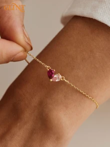 定制心形诞生石手链、个性化双诞生石手链、极简主义诞生石手链、伴娘礼物、母亲节礼物、婚礼的完美之选、独特的女士珠宝、圣诞节生日礼物、送给她的礼物、母亲节、情人节、复活节、日常佩戴、生日、派对的最佳礼物 - 彩色 - 查看 4