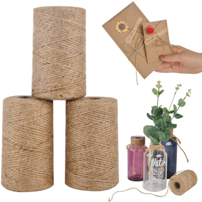 2mm/3mm X 10m/100m Natural Retro Jute Rope Coil, Sewing, Wedding Gift Packaging, Handicrafts, Jute Twine, Handmade DIY Party Ribbon Bow, Christmas Decoration