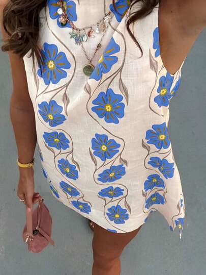 Women's Fashionable Printed Short Fairy Dress, Suitable For Vacation