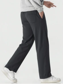 Blueplus Simple Style Drawstring Casual Pants, Breathable Fabric, Straight Trouser Legs, Comfortable And Loose, Suitable For Outdoor Sports And Fitness Or Home Wear In Spring, Summer And Autumn - Màu xám đen - Xem 2