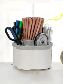 Rotating Pen Holder Storage Container For Students; 360 Degree Rotating Desktop Organizer, 6 Compartments Of Plastic Office Supplies Storage Box, Makeup Brush And Pen Holder, Desk Storage Rack, Very Suitable For Cosmetics, Stationery, Tools And Accessories