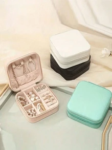 1 pieza Caja de almacenamiento de joyas en miniatura, estuche de exhibición, organizador de joyas de viaje con cremallera para aretes, collares y anillos, caja de joyas de cuero, mini almacenamiento de anillos y collares, adecuado como regalo de San Valentín, Navidad, Halloween, Año Nuevo para ella, niña, novia - Versión mejorada con función anti-polvo y anti-oxidación, caja de accesorios compacta y portátil para lápiz labial, reloj