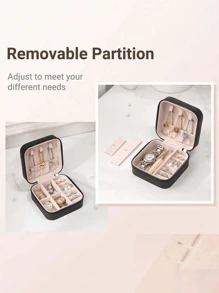 1 pieza Caja de almacenamiento de joyas en miniatura, estuche de exhibición, organizador de joyas de viaje con cremallera para aretes, collares y anillos, caja de joyas de cuero, mini almacenamiento de anillos y collares, adecuado como regalo de San Valentín, Navidad, Halloween, Año Nuevo para ella, niña, novia - Versión mejorada con función anti-polvo y anti-oxidación, caja de accesorios compacta y portátil para lápiz labial, reloj
