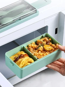 1 pezzo Scatola bento in plastica a doppio strato verde (con cucchiaio e forchetta) con scomparti multipli, adatta per microonde, regalo di Natale per studenti, lavoratori d'ufficio, mamme e papà, scatola termica portatile per il pranzo