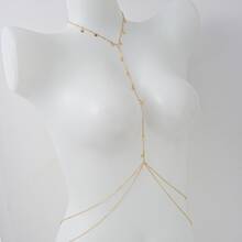 1pc Fashionable Sexy Bohemian Double-Layer Rhinestone Encrusted Glitter Bralette Chain, Y-Shaped Body Chain, Elegant For Women's Beach, Party, Date Night, Daily Wear, Summer - Gold - View 4