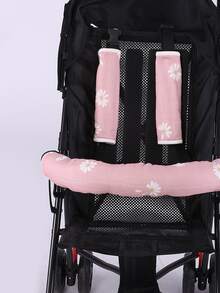 [Oeko-Tex] Heart Crown & Daisy Print Padded Cotton Baby Stroller Handle & Shoulder Cover, Loose Fit - Multicolor - View 4