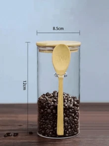 1 件带盖和勺子的玻璃食物分配器、带勺子的隔夜燕麦片罐、奇亚籽布丁沙拉玻璃罐、竹盖麦片咖啡粉面包发酵剂储存罐